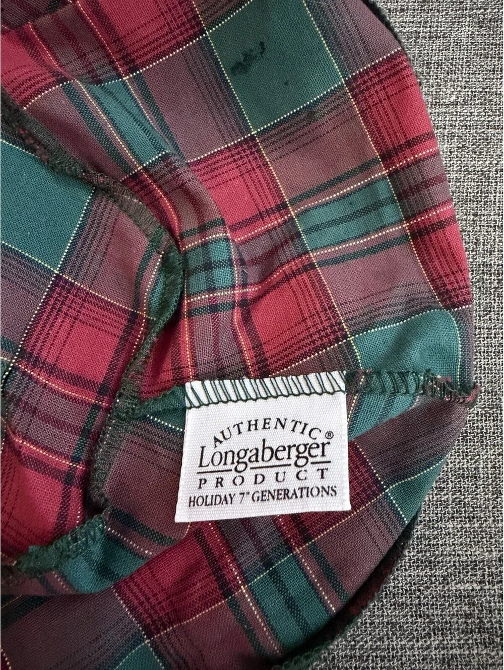 Longaberger 7” Generations Basket Liner Evergreen Plaid Liner Only